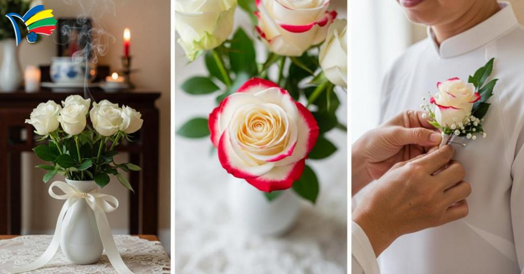 Biến thể và màu viền: hoa hồng trắng viền đỏ và các dạng phổ biến