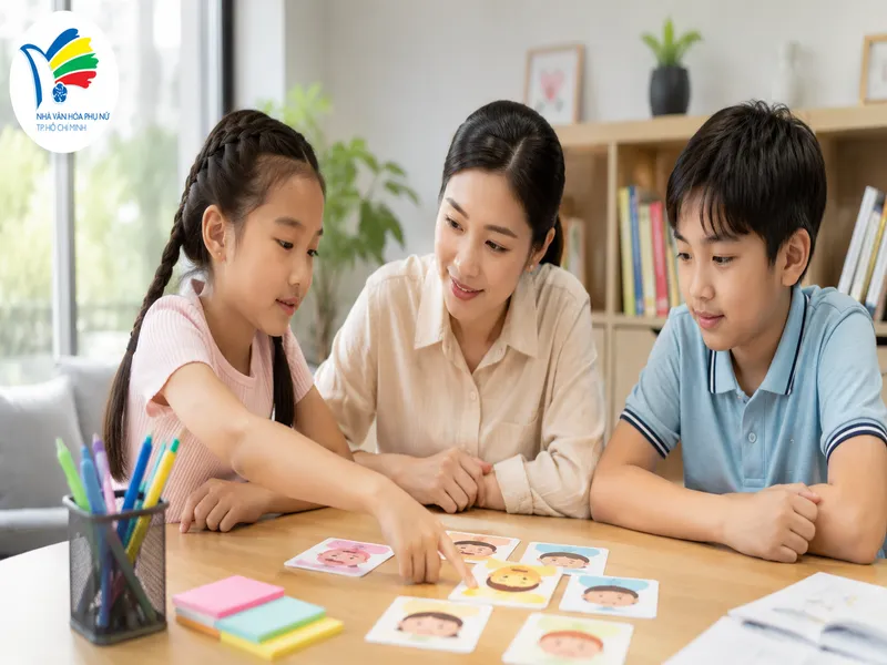 Trẻ được hướng dẫn nhận biết và gọi tên cảm xúc thông qua các tình huống học tập gần gũi. 