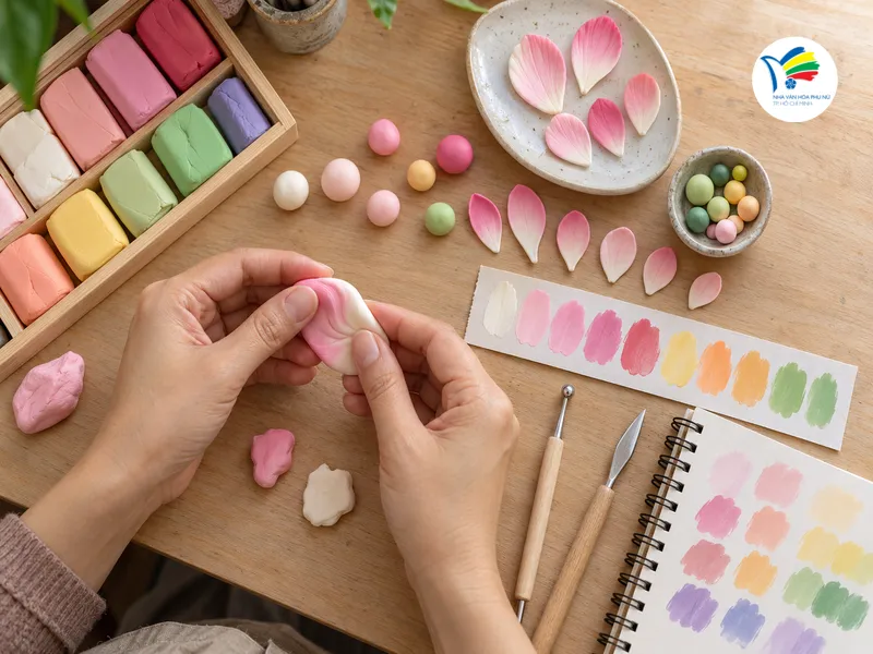 Thử màu trên lượng đất nhỏ giúp kiểm soát sắc độ và tạo sự đồng nhất giữa các cánh hoa. 